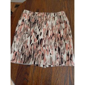 Size 10 Petite Anne Taylor Midi Mini Skirt Brown Tan Ivory Pink
